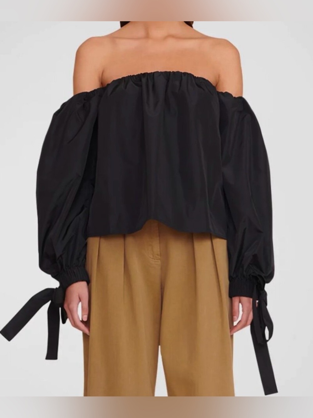 LN $295 WOMENS LARGE STAUD COLBY OFF SHOULDER BLOUSE SHIRT TOP BLACK